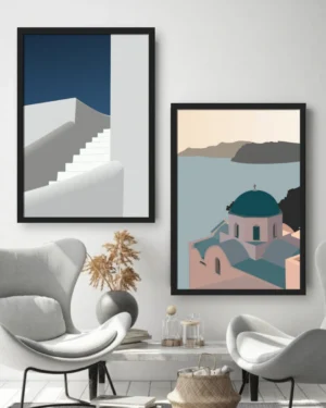 Premium Santorini Style Wall Art 2 Frame Set