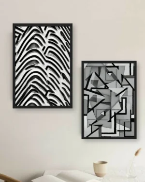 Modern Abstract Black and White Wall Art Set with Geometric and Architectural Designs