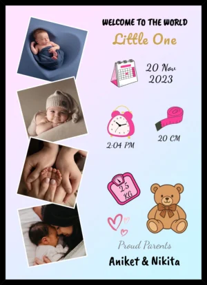 Welcome Little One Personalized Baby Birth Details Photo Frame