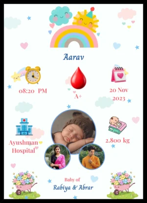 Baby Birth Details Photo Frame With Customisable Rainbow Theme