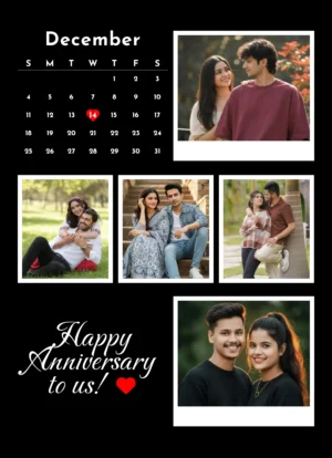 Personalized anniversary photo calendar frame with couple pictures and highlighted special date