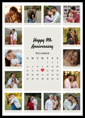 Personalized calendar photo collage frame with custom date and photos