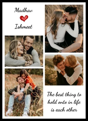 Personalized couple photo collage frame with customisable names and romantic quote