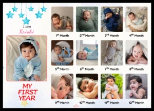 Baby First Year Personalized Monthly Photo Collage Frame with 12 Month Pictures and Name
