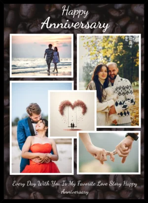 Happy Anniversary personalized photo collage frame for couples with romantic love theme