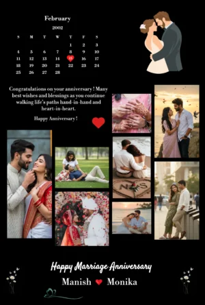 Personalized Wedding Anniversary Calendar Photo Collage Frame with custom date and couple photos