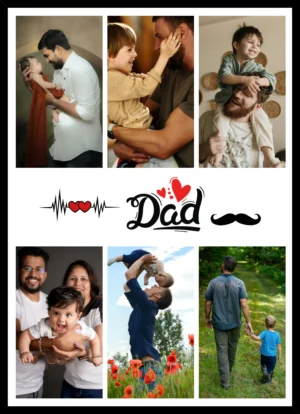 Personalized Dad Heartbeat Frame with multiple photo collage gift for Father’s Day