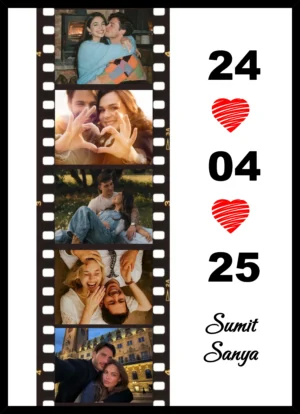 Personalized film strip photo frame with custom date and memory collage design