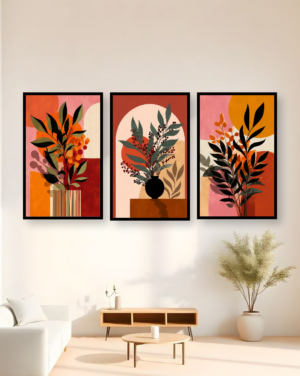 Personalised Retro Botanical Triptych Frame – Colourful Modern Wall Art