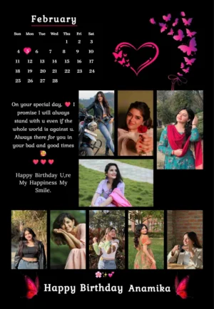 Custom birthday collage photo frame with personalized name, date highlight and romantic message design