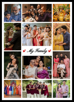 Custom family photo collage frame with multiple pictures and My Family theme