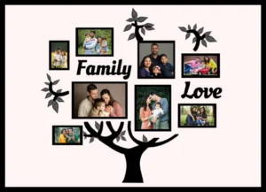 Personalized family tree photo collage frame wall art with multiple family photos