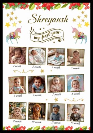 Custom baby first year frame with 12 monthly photos and name
