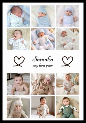 Personalized baby first year photo frame with 12 monthly pictures and custom name
