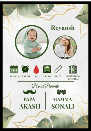 Baby welcome frame with name birth details and parents photo personalized newborn frame