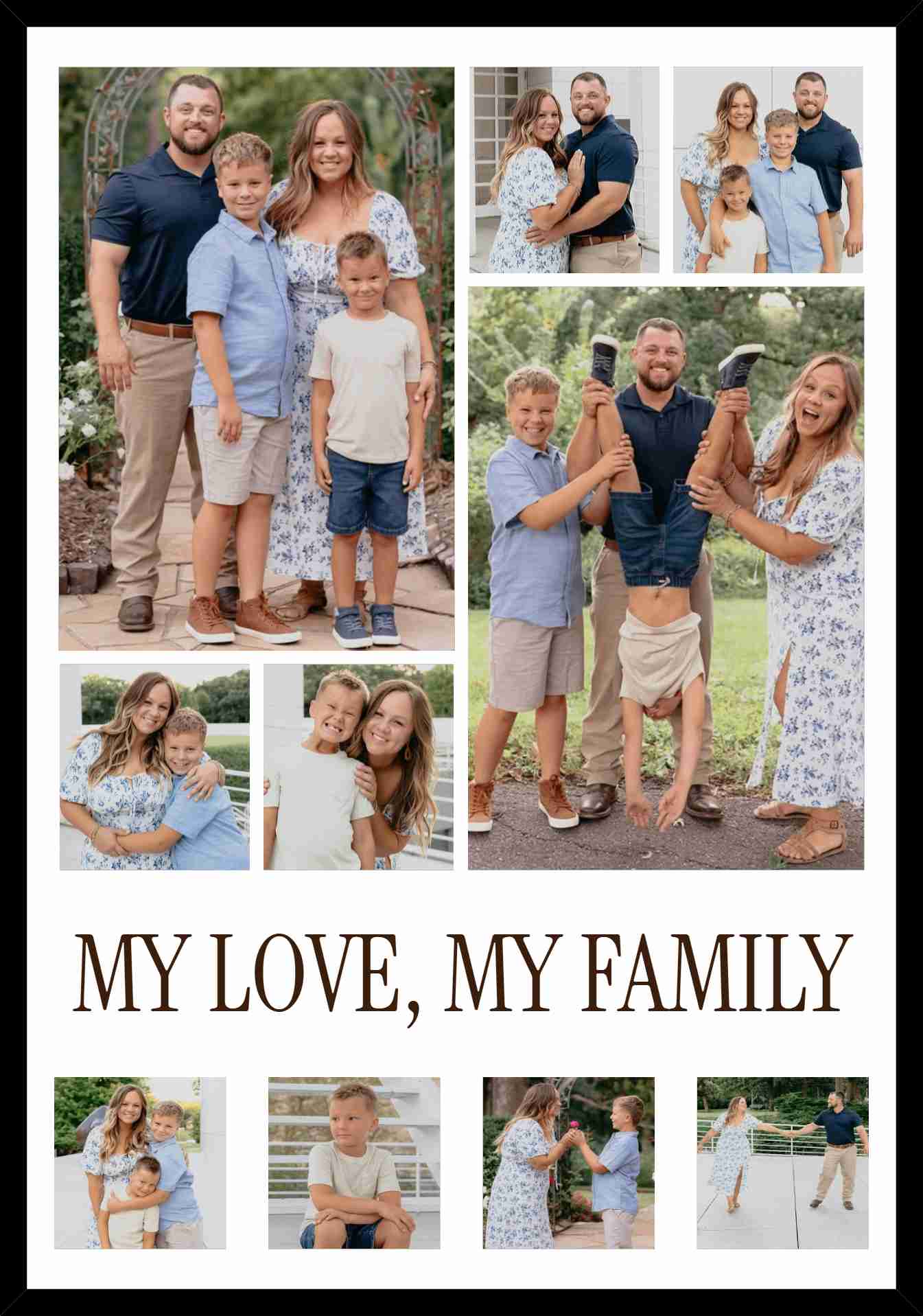 Custom photo collage frame with text for family and couple multi photo wall art