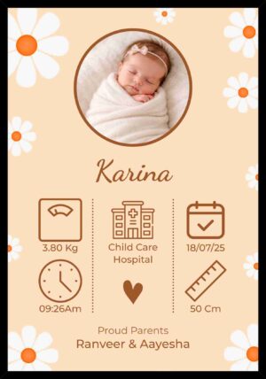 Personalized newborn baby photo frame with name and birth details