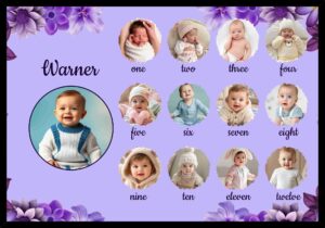 Personalized baby growth photo frame with 12 month milestone pictures and custom name