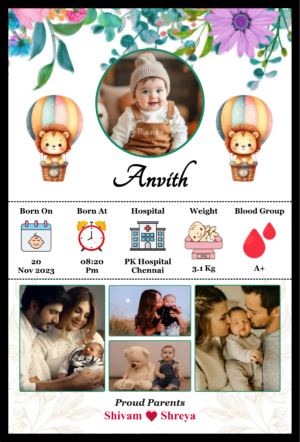 Personalized baby keepsake frame with name photos and birth details