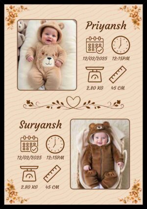 Personalized twins baby photo frame with names and birth details