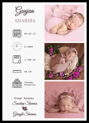 Custom Newborn Birth Information Collage Frame with Baby Photos Name Birth Date Time Weight Height Hospital and Parents Names