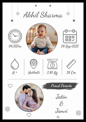 Newborn Baby Announcement Frame with Personalized Birth Details