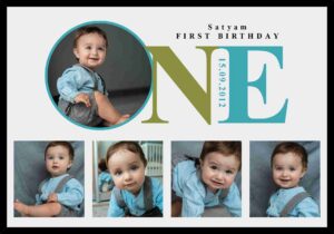Personalized first birthday photo collage frame with baby photos and ONE theme