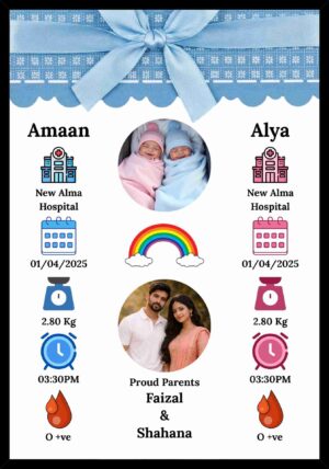 Personalized twins newborn photo frame with photos and birth details custom baby twins keepsake