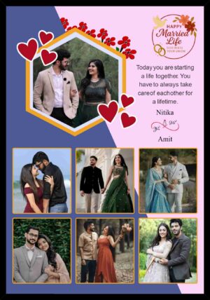 Personalized wedding memories photo collage frame with romantic couple pictures
