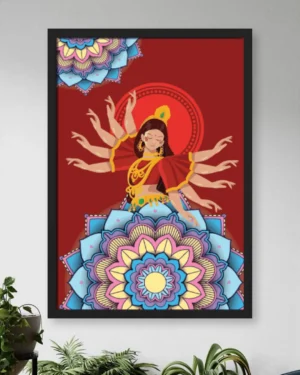Traditional Indian Goddess Mandala Wall Art featuring colorful mandala patterns, cultural artwork, and spiritual design inspired by Indian heritage.