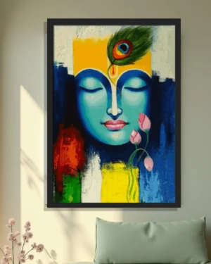 Beautiful Lord Krishna Spiritual Wall Painting Divine Hindu Wall Art