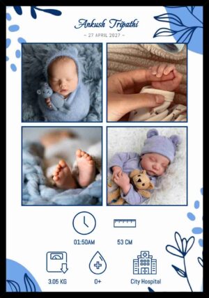 Personalized Baby Birth Details Frame with Photos Birth Date Time Weight Height and Hospital Information