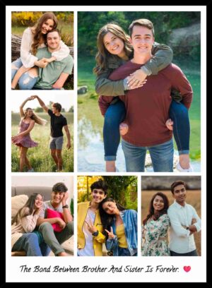 Custom Brother Sister Memory Photo Collage Frame featuring multiple personalized sibling photos, creating a beautiful keepsake for Raksha Bandhan, Bhai Dooj, birthdays, and special family memories.