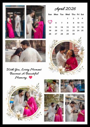 Custom Calendar Photo Collage Frame with 9 Personalized Photos for Couples, Anniversary Gift and Special Date Memory Frame
