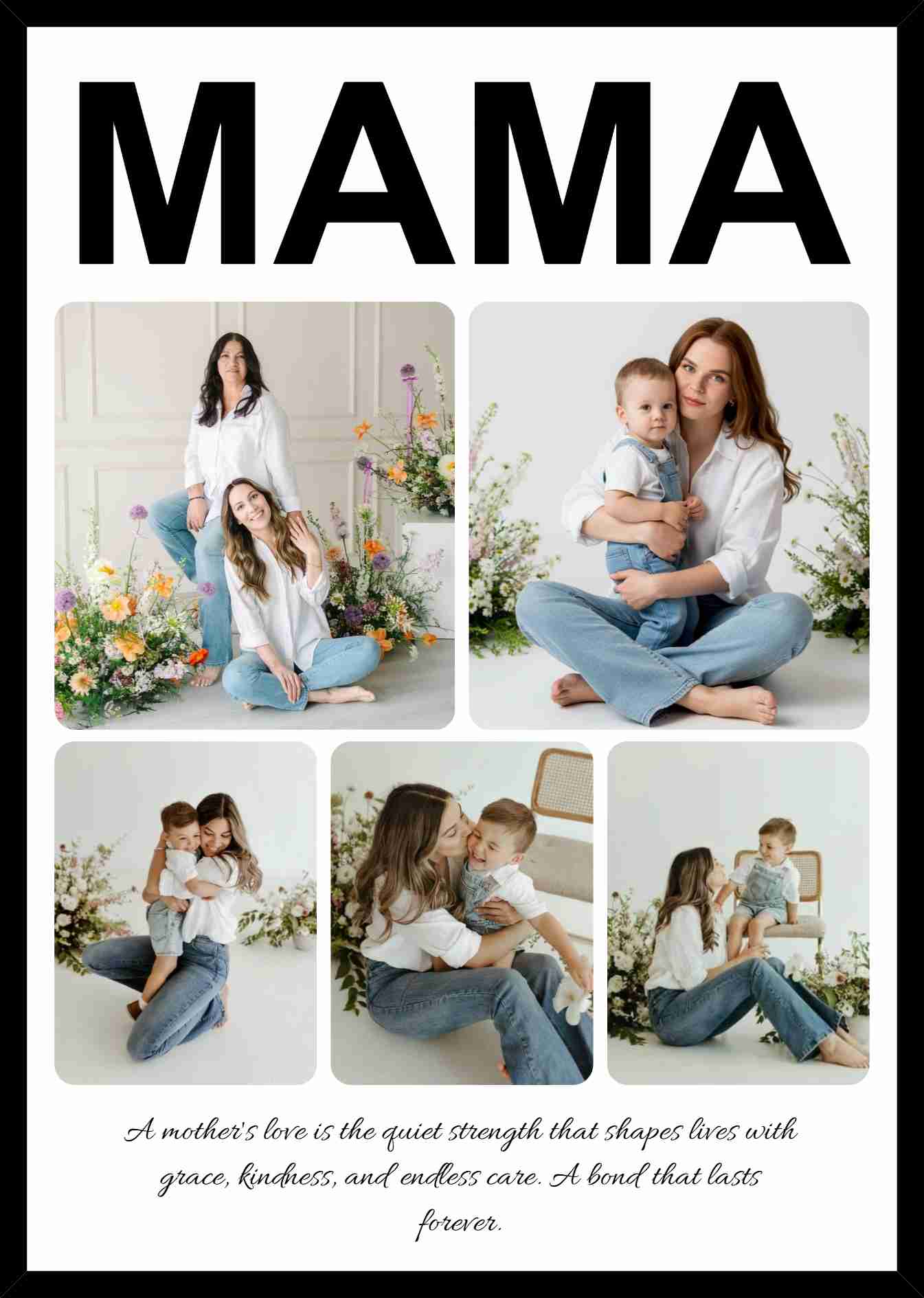 Custom MAMA photo collage frame with multiple personalized family pictures, a heartfelt quote, and premium wall décor gift for mothers.