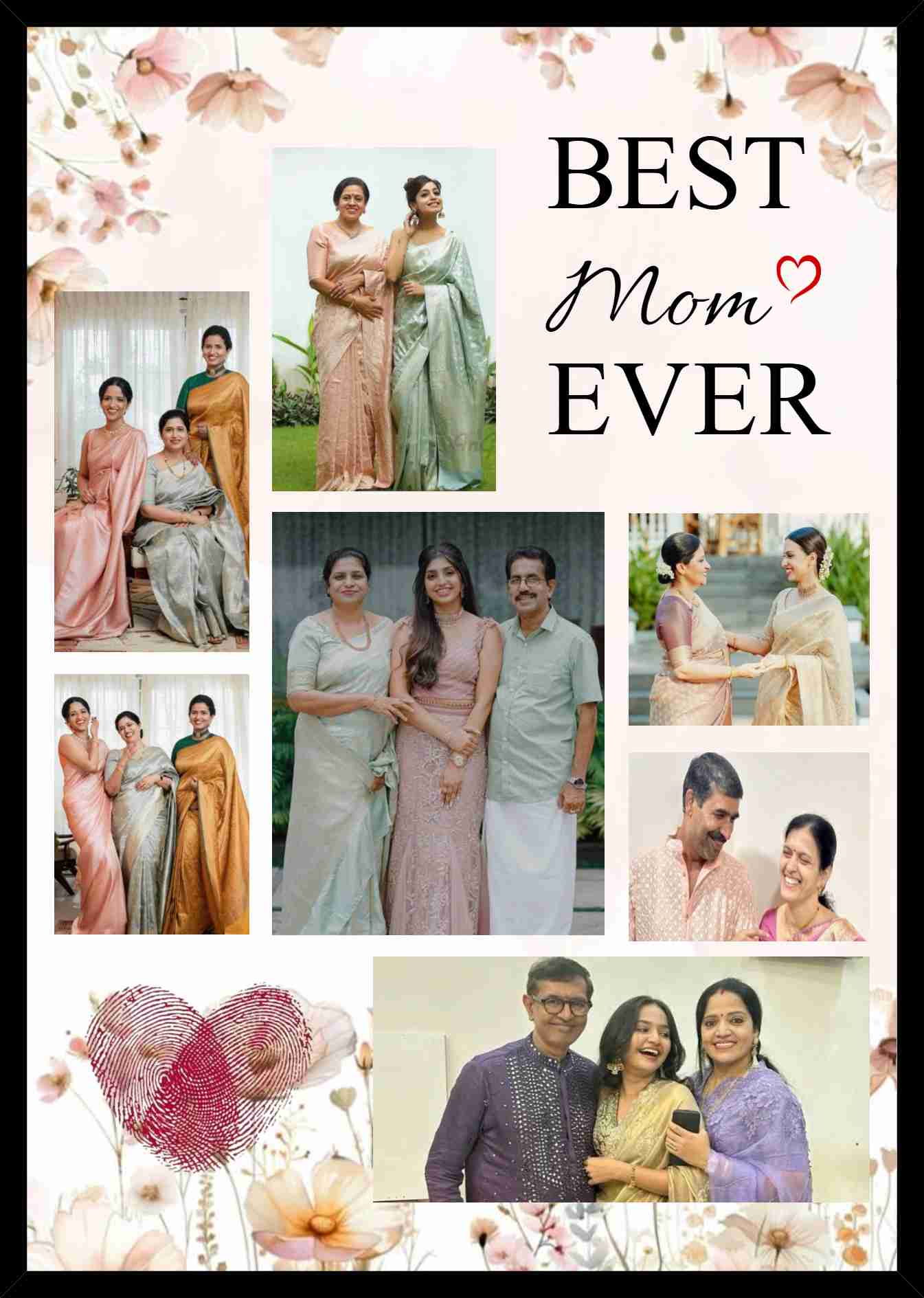 Personalized Best Mom Ever photo collage frame with custom family pictures, elegant floral design, and premium framed wall décor for mothers.