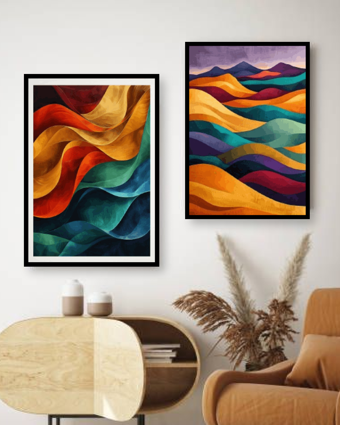 Personalized Boho Abstract Wave Wall Art Frame with Colorful Modern Design
