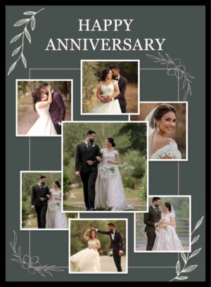 Personalized Happy Anniversary photo collage frame with custom couple pictures for wedding anniversaries and romantic gifts