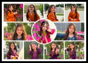Personalized multi photo collage frame featuring a large circular center photo with multiple custom pictures in a premium framed design.
