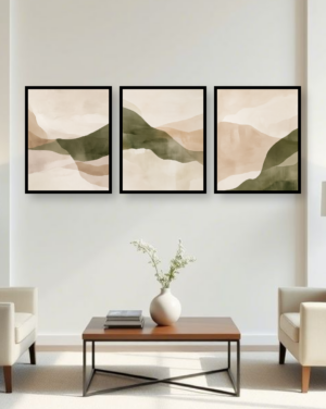 Personalised Neutral Abstract Triptych Frame – Olive Minimalist Wall Art