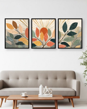 Personalised Botanical Sunrise Triptych Frame – Colourful Leaf Wall Art