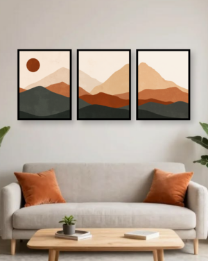 Personalised Earthy Mountain Triptych Frame – Minimalist Landscape Wall Art