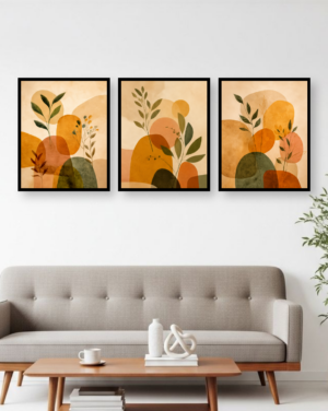 Personalised Botanical Abstract Triptych Frame – Earthy Modern Wall Art