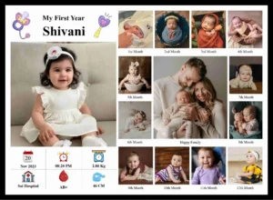 Personalized first year baby photo frame with 12 monthly milestone photos